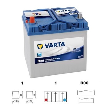 autobaterie VARTA  Blue dynamic  Asia   60Ah   12V    540A    232x173x225 LEVÁ